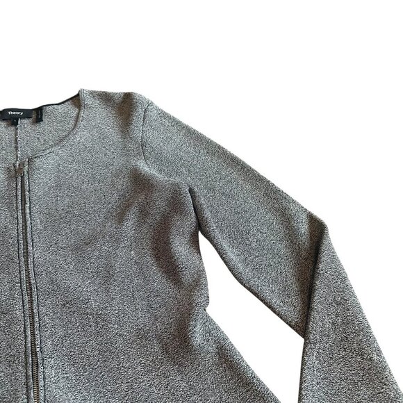 Theory Grey Marled Zip-Down Peplum Sweater Jacket Stretch Size Large Women's - Picture 5 of 10